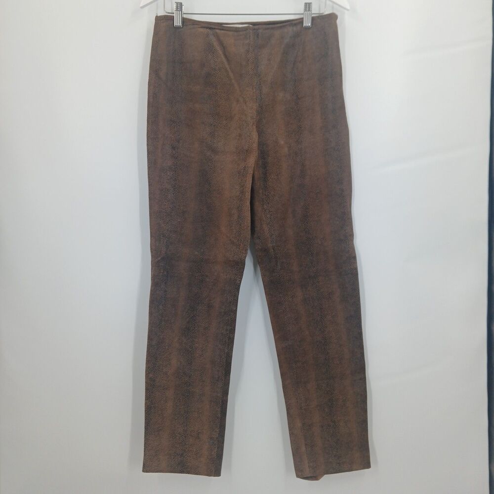 Vintage Valerie Stevens Snake Print Pants Women's 4 Brown Leather Chic Aesthetic